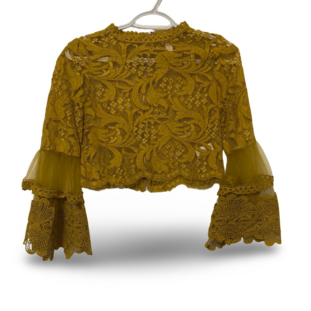 Mustard Lace Bell Sleeve Top